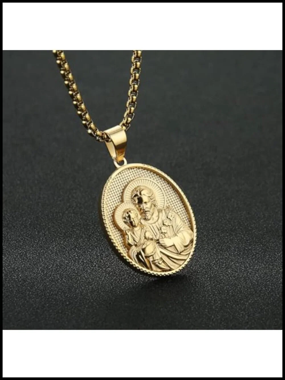 St Joseph Medal Pendant Necklace Stainless Steel Religious Jewelry Gift